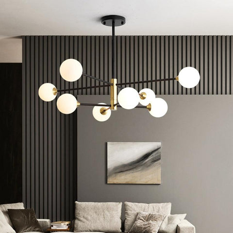 Globe Chandelier with Glass Shades and Six or Eight Branching Arms