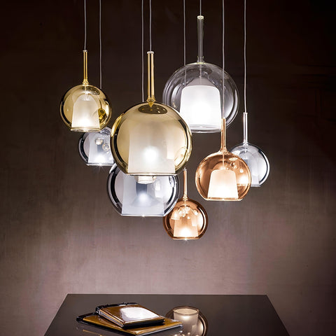 Round Glass Globe Pendant Light for Kitchen Islands and Dining Rooms