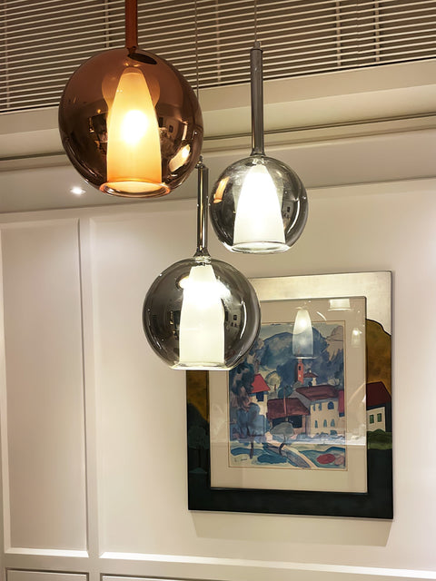 Round Glass Globe Pendant Light for Kitchen Islands and Dining Rooms