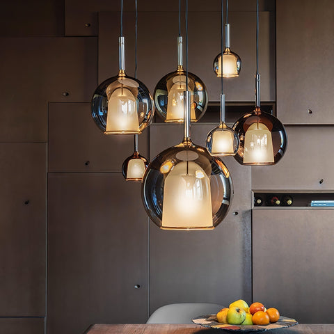 Round Glass Globe Pendant Light for Kitchen Islands and Dining Rooms