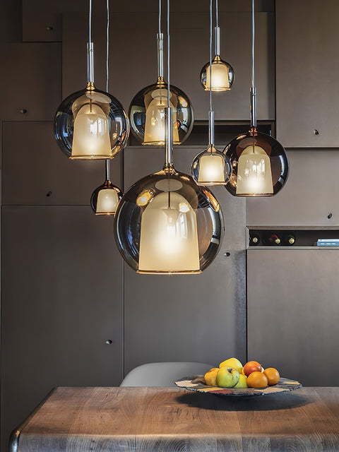 Round Glass Globe Pendant Light for Kitchen Islands and Dining Rooms