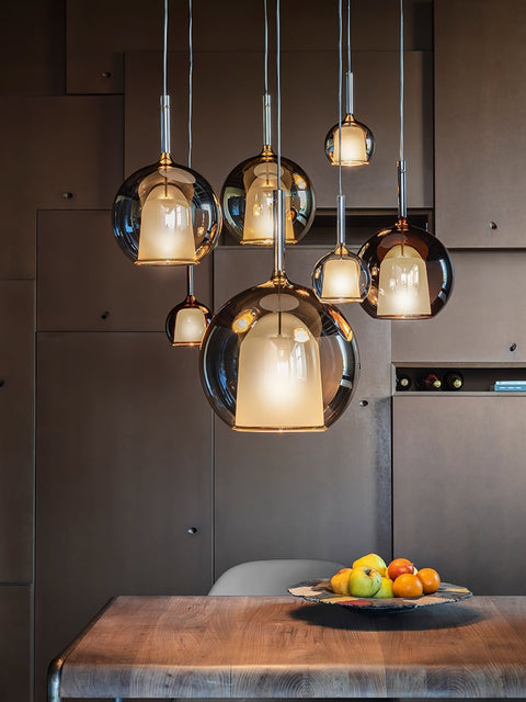 Round Glass Globe Pendant Light for Kitchen Islands and Dining Rooms