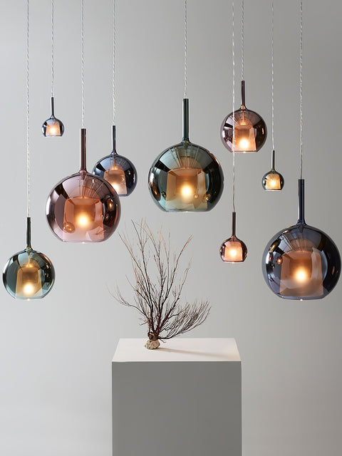 Round Glass Globe Pendant Light for Kitchen Islands and Dining Rooms