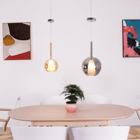 Round Glass Globe Pendant Light for Kitchen Islands and Dining Rooms