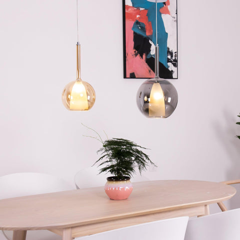 Round Glass Globe Pendant Light for Kitchen Islands and Dining Rooms