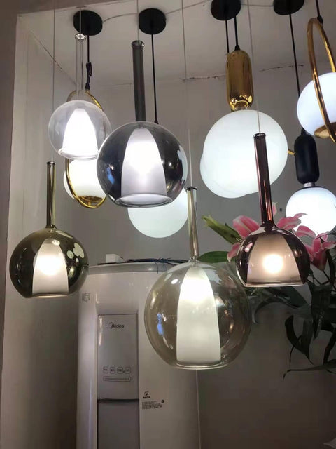 Round Glass Globe Pendant Light for Kitchen Islands and Dining Rooms