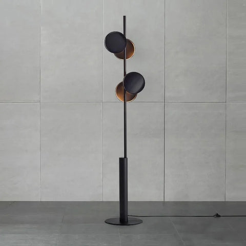 Minimalist Black Floor Lamp with Slim Black Pole and Shade in Metal