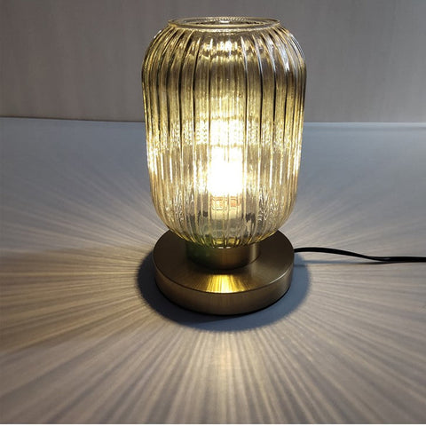 Ribbed Glass Table Lamp with Metal Base and Decorative Ambient Lighting