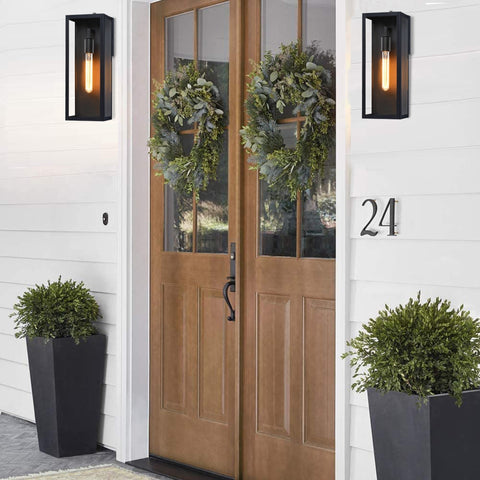 Outdoor Wall Lantern with Clear Glass and Dusk-to-Dawn Sensor