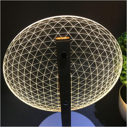 Geometric 3D LED Table Lamp with Illuminated Sphere and Circular Base Design