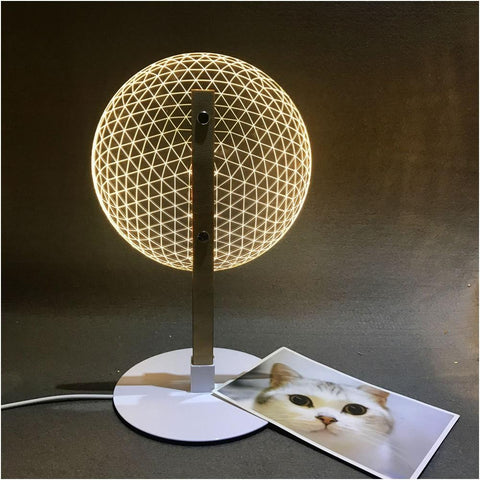 Geometric 3D LED Table Lamp with Illuminated Sphere and Circular Base Design
