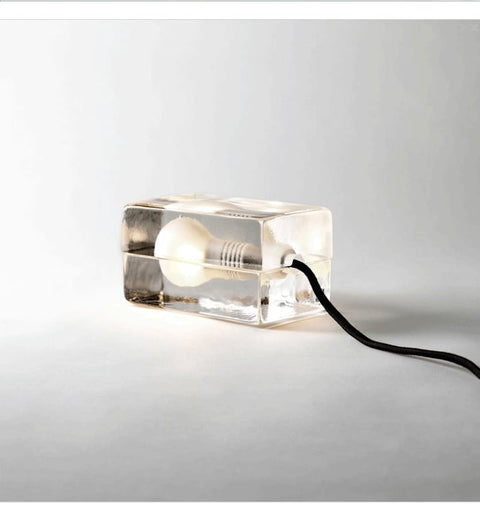 Hand-Cast Glass Block Table Lamp with G9 Bulb Fitting for Shelves