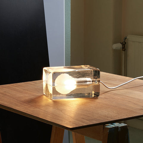 Hand-Cast Glass Block Table Lamp with G9 Bulb Fitting for Shelves