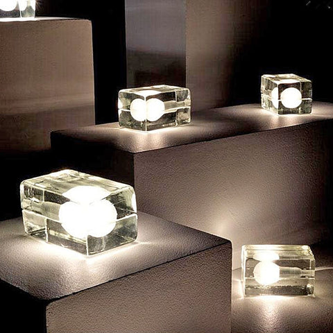 Hand-Cast Glass Block Table Lamp with G9 Bulb Fitting for Shelves