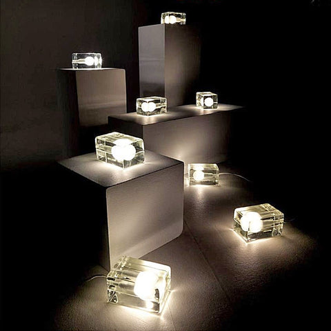 Hand-Cast Glass Block Table Lamp with G9 Bulb Fitting for Shelves