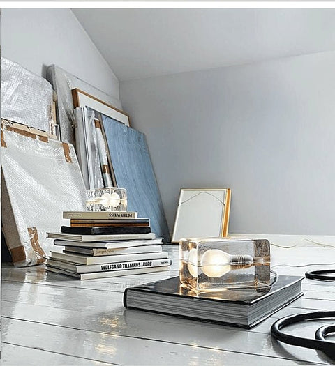 Hand-Cast Glass Block Table Lamp with G9 Bulb Fitting for Shelves