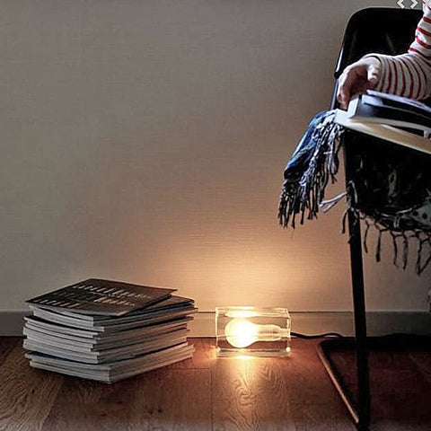 Hand-Cast Glass Block Table Lamp with G9 Bulb Fitting for Shelves