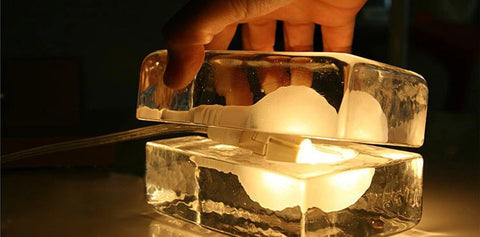 Hand-Cast Glass Block Table Lamp with G9 Bulb Fitting for Shelves