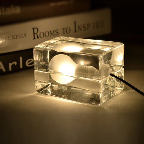 Hand-Cast Glass Block Table Lamp with G9 Bulb Fitting for Shelves