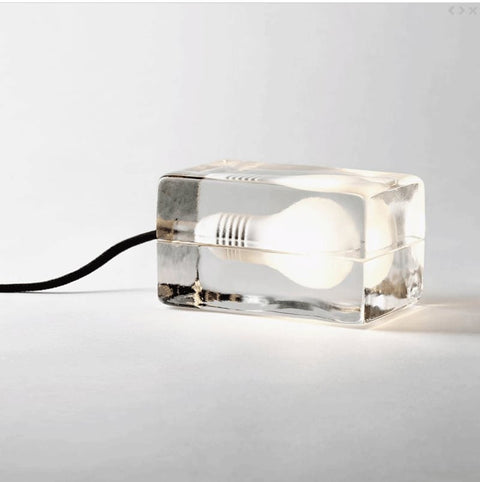 Hand-Cast Glass Block Table Lamp with G9 Bulb Fitting for Shelves