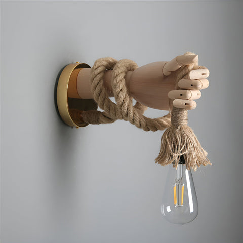 Hand-Shaped Rope Wall Sconce with Exposed Bulb Holder — product view