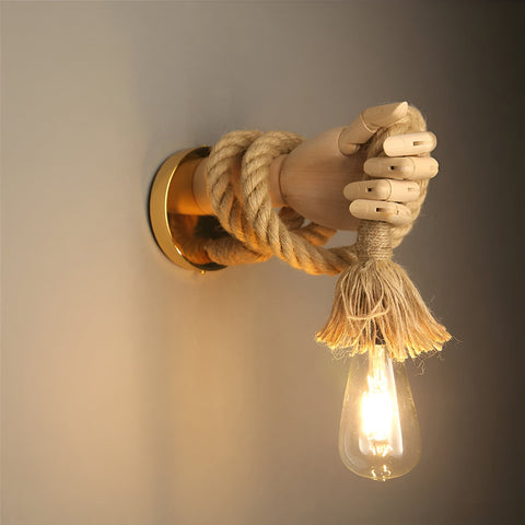 Hand-Shaped Rope Wall Sconce with Exposed Bulb Holder — product view