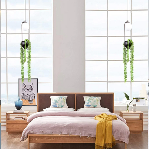 Globe Pendant Light with Metal Planter and Artificial Plant Option