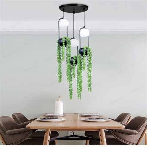 Globe Pendant Light with Metal Planter and Artificial Plant Option