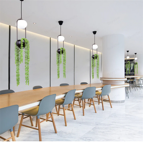 Globe Pendant Light with Metal Planter and Artificial Plant Option