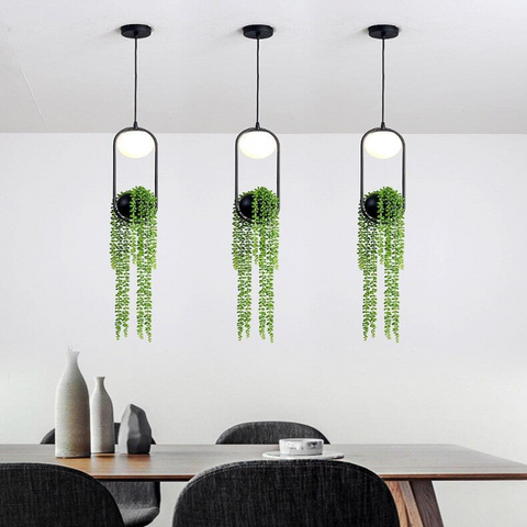 Globe Pendant Light with Metal Planter and Artificial Plant Option