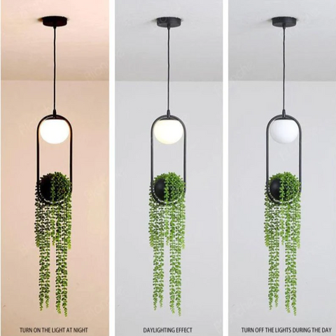 Globe Pendant Light with Metal Planter and Artificial Plant Option