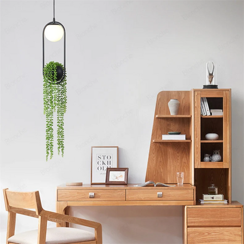Globe Pendant Light with Metal Planter and Artificial Plant Option