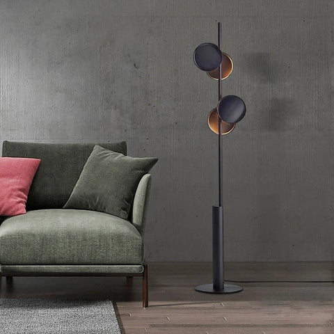 Minimalist Black Floor Lamp with Slim Black Pole and Shade in Metal