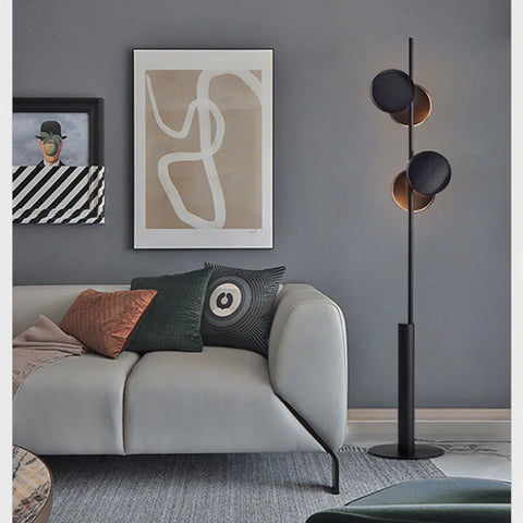 Minimalist Black Floor Lamp with Slim Black Pole and Shade in Metal