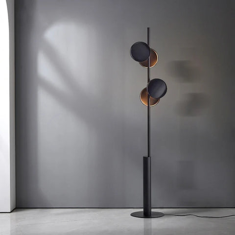 Minimalist Black Floor Lamp with Slim Black Pole and Shade in Metal