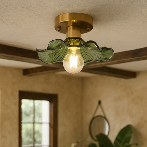 Floral Glass Flush-Mount Ceiling Light for Bedrooms and Home Hallways