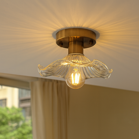 Floral Glass Flush-Mount Ceiling Light for Bedrooms and Home Hallways