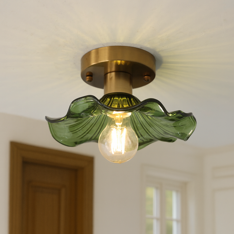 Floral Glass Flush-Mount Ceiling Light for Bedrooms and Home Hallways