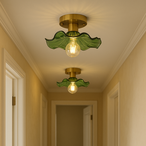 Floral Glass Flush-Mount Ceiling Light for Bedrooms and Home Hallways