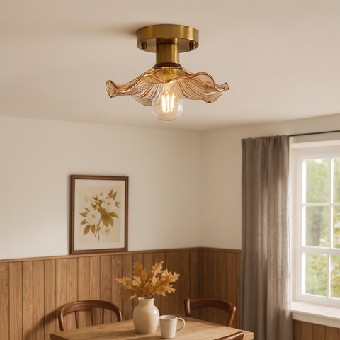 Floral Glass Flush-Mount Ceiling Light for Bedrooms and Home Hallways