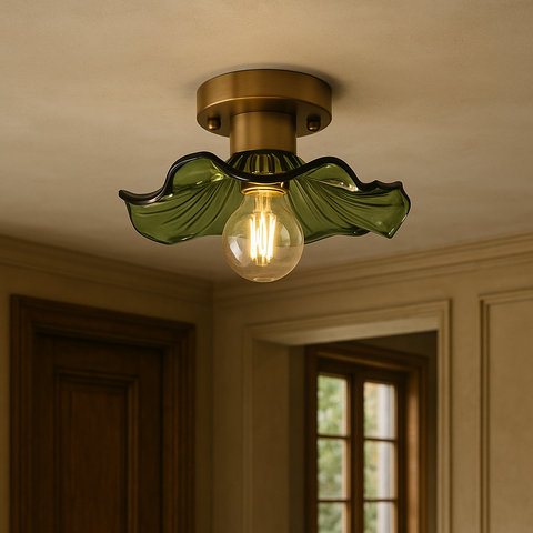 Floral Glass Flush-Mount Ceiling Light for Bedrooms and Home Hallways
