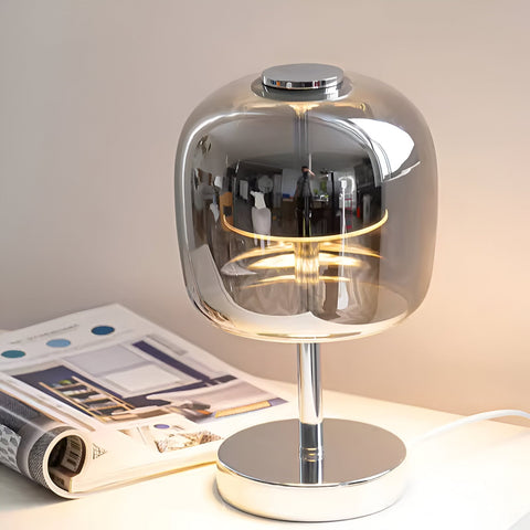 Smoked Glass Table Lamp with Metal Base and Touch Dimming for Modern Interiors