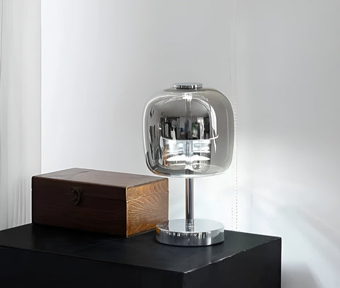 Smoked Glass Table Lamp with Metal Base and Touch Dimming for Modern Interiors