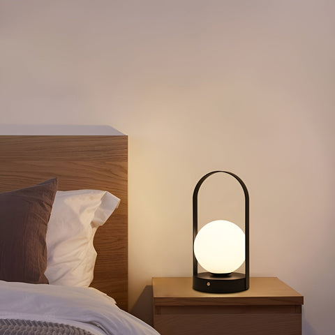 Rechargeable Orb Table Lamp with Arched Metal Frame and Touch Dimming Control