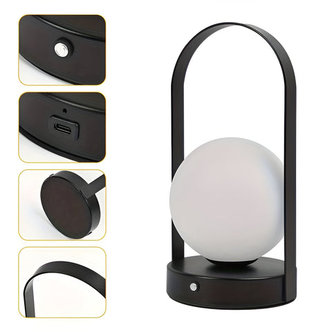 Rechargeable Orb Table Lamp with Arched Metal Frame and Touch Dimming Control