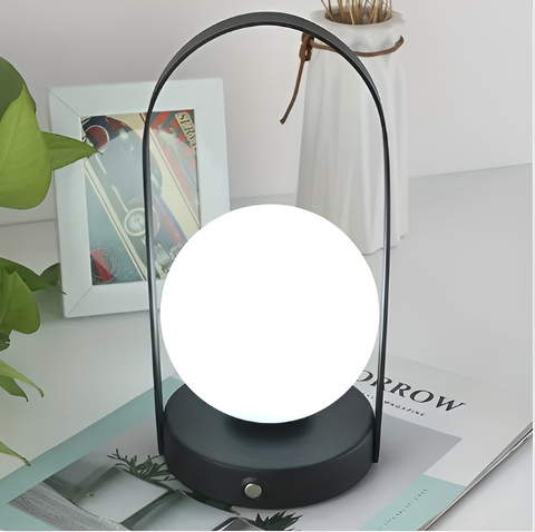 Rechargeable Orb Table Lamp with Arched Metal Frame and Touch Dimming Control