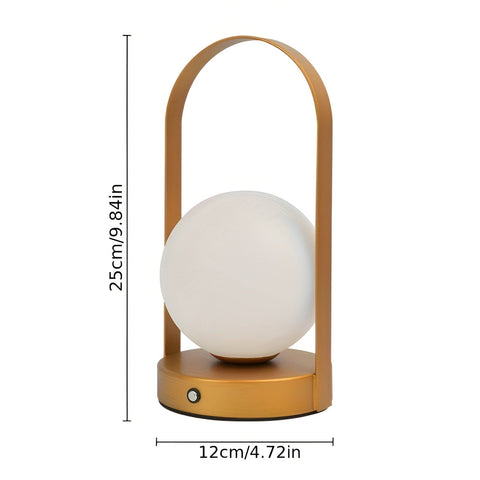 Rechargeable Orb Table Lamp with Arched Metal Frame and Touch Dimming Control