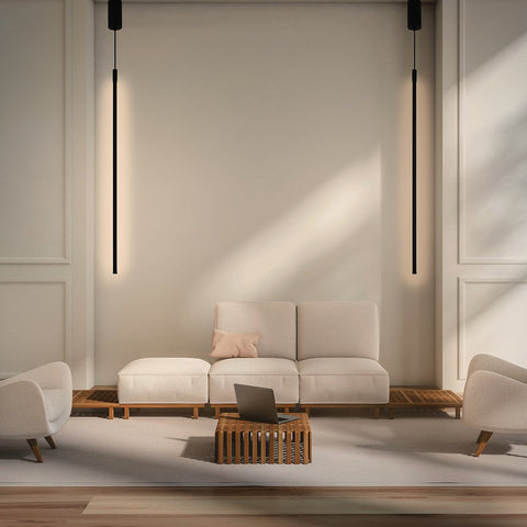 Minimalist Linear LED Pendant Light with Adjustable Suspension for Modern Interiors