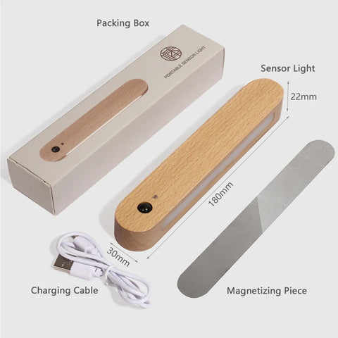 Magnetic Wood Key Holder with Rechargeable Motion Sensor LED Light