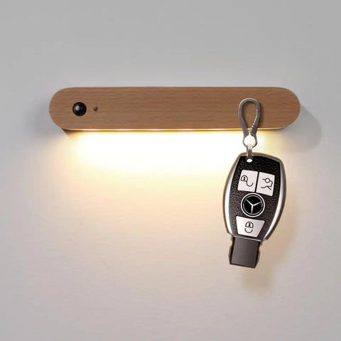 Magnetic Wood Key Holder with Rechargeable Motion Sensor LED Light